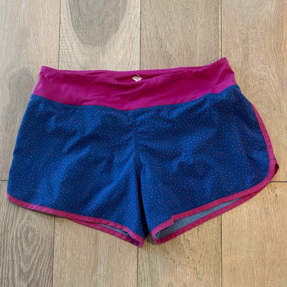 Women’s Athletic Running Shorts in Blue with Pink Trim (Size Small, 4” inseam)